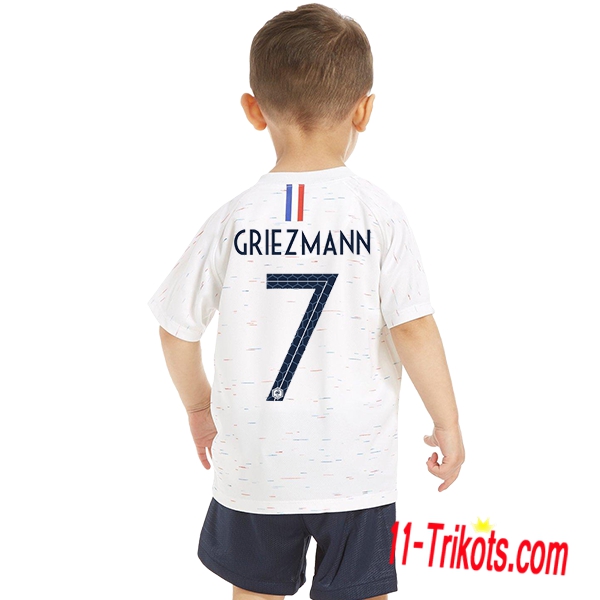 Beflockung Frankreich Griezmann 7 Kurzarm Trikotsatz 2018/2019 Kinder Auswärtstrikot Weiss Neuer