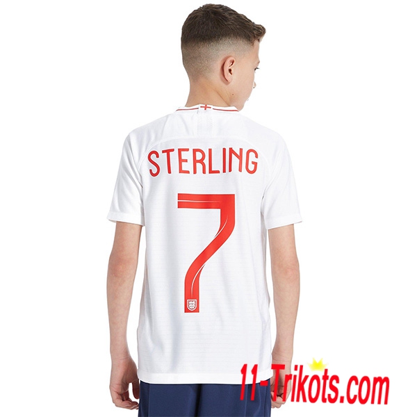 Beflockung England Sterling 7 Kurzarm Trikotsatz 2018/2019 Kinder Heimtrikot Weiss Neuer