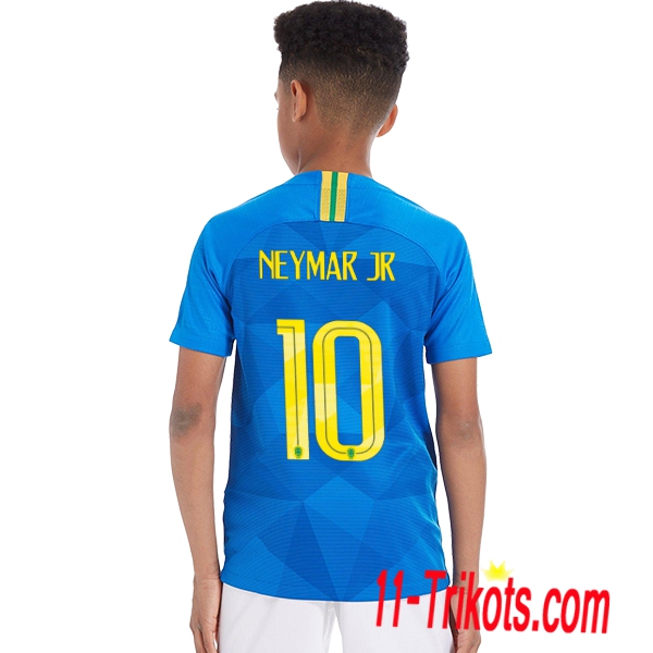 Beflockung Brasilien Neymar Jr 10 Kurzarm Trikotsatz 2018/2019 Kinder Auswärtstrikot Blau Neuer