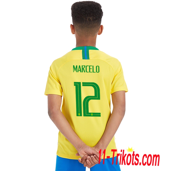 Beflockung Brasilien MARCELO 12 Kurzarm Trikotsatz 2018/2019 Kinder Heimtrikot Gelb Neuer