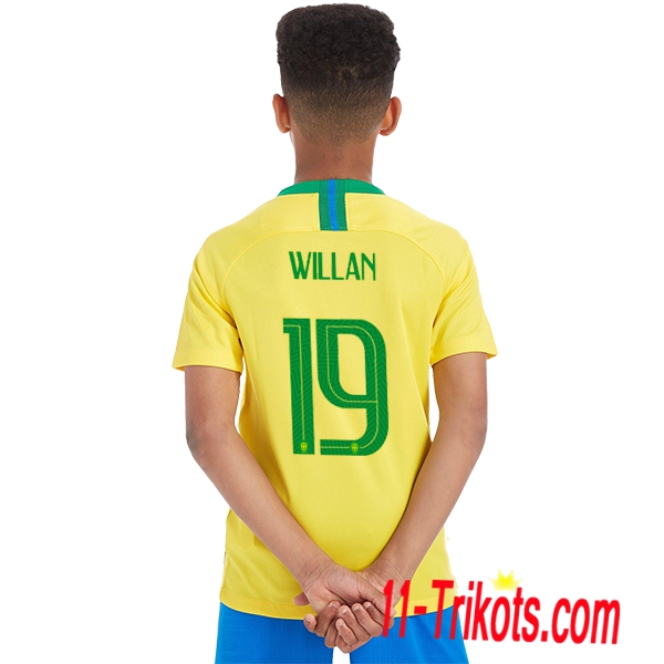 Beflockung Brasilien WILLAN 19 Kurzarm Trikotsatz 2018/2019 Kinder Heimtrikot Gelb Neuer