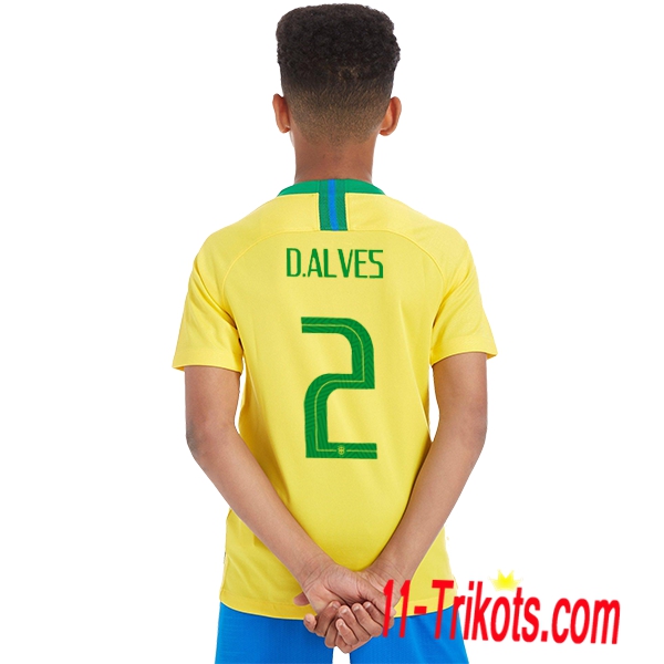 Beflockung Brasilien D.Alves 2 Kurzarm Trikotsatz 2018/2019 Kinder Heimtrikot Gelb Neuer