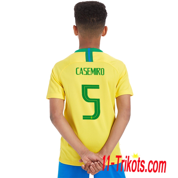 Beflockung Brasilien Casemiro 5 Kurzarm Trikotsatz 2018/2019 Kinder Heimtrikot Gelb Neuer