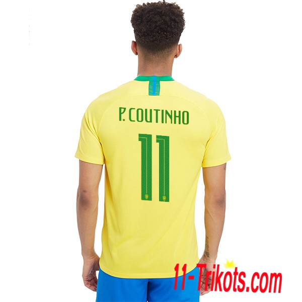 Neues Brasilien Heimtrikot Gelb 2018/2019 P.COUTINHO 11 Kurzarm Herren Erstellen