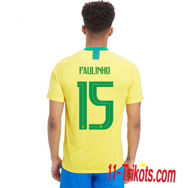 Neues Brasilien Heimtrikot Gelb 2018/2019 PAULINHO 15 Kurzarm Herren Erstellen