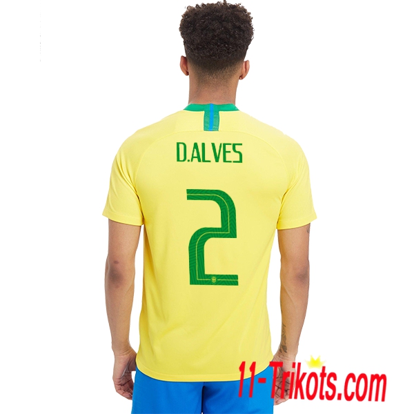 Neues Brasilien Heimtrikot Gelb 2018/2019 D.Alves 2 Kurzarm Herren Erstellen