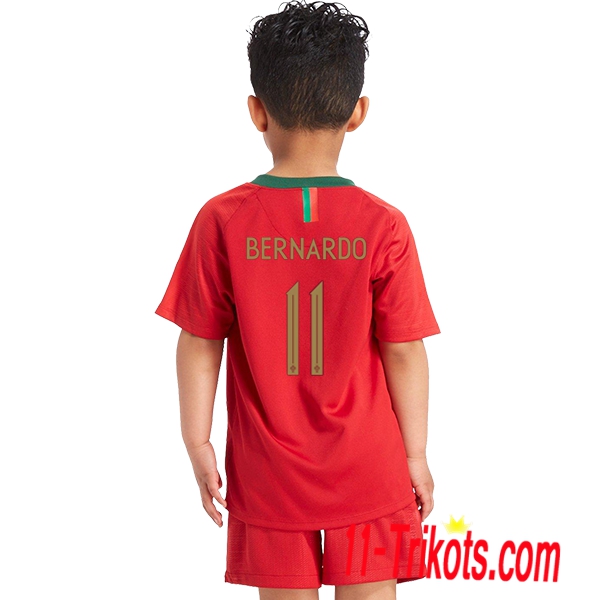 Beflockung Portugal Bernardo 11 Kurzarm Trikotsatz 2018/2019 Kinder Heimtrikot Rot Neuer