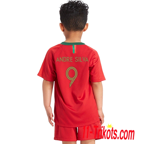 Beflockung Portugal Andre Silva 9 Kurzarm Trikotsatz 2018/2019 Kinder Heimtrikot Rot Neuer