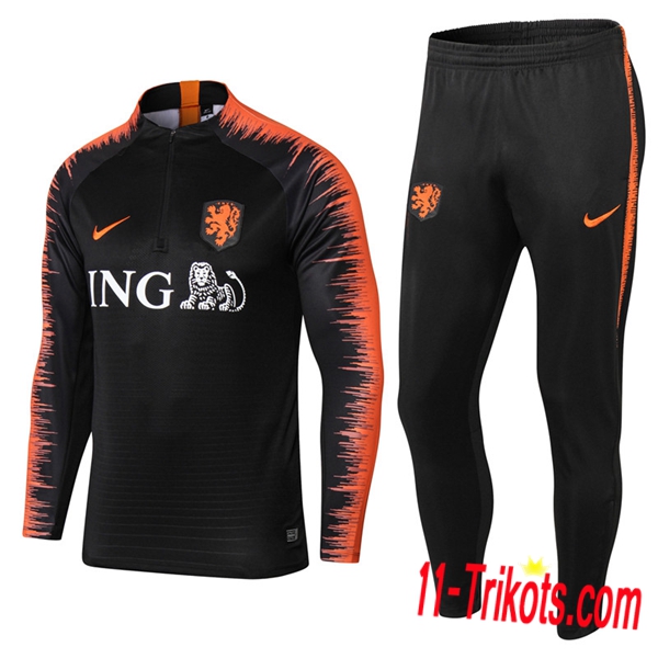 Neuestes Fussball Niederlande Trainingsanzug Schwarz/Orange 2018/2019 | 11-trikots