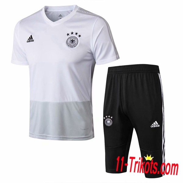 Neuestes Fussball Pre Match Deutschland Trainingstrikot + 3/4 Hose Weiß | 11-trikots