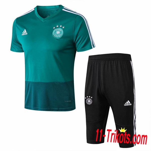 Neuestes Fussball Pre Match Deutschland Trainingstrikot + 3/4 Hose Grün | 11-trikots