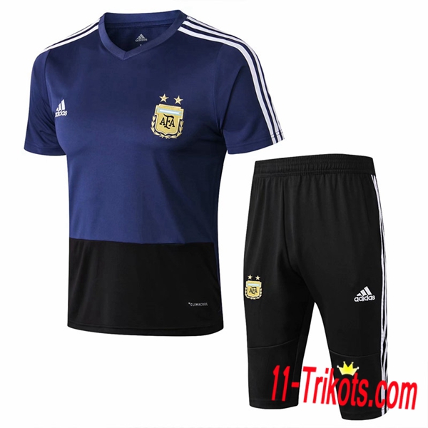 Neuestes Fussball Pre Match Argentinien Trainingstrikot + 3/4 Hose Blau | 11-trikots