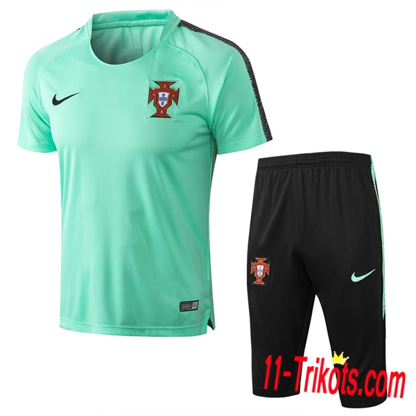 Neuestes Fussball Pre Match Portugal Trainingstrikot + 3/4 Hose Grün | 11-trikots