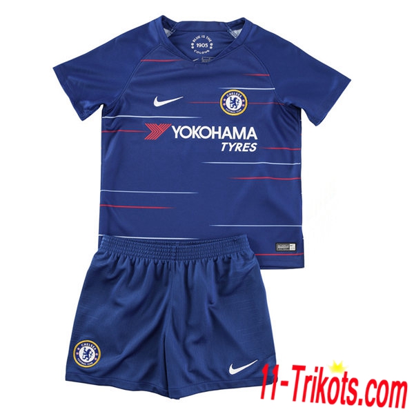 Beflockung FC Chelsea Kinder Trikotsatz 2018/2019 Kurzarm Heimtrikot Blau Neuer