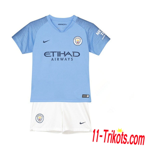 Beflockung Manchester City Kinder Trikotsatz 2018/2019 Kurzarm Heimtrikot Bellblau Neuer