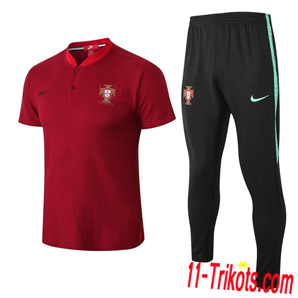 Neuestes Fussball Portugal Poloshirt + Hose Rot 2018 2019 | 11-trikots