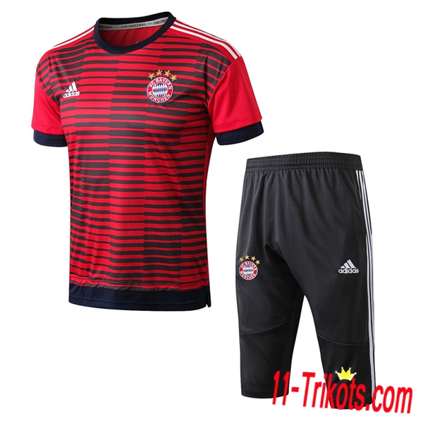 Neuestes Fussball Pre Match Bayern München Trainingstrikot + 3/4 Hose Rot/Schwarz 2018 2019 | 11-trikots