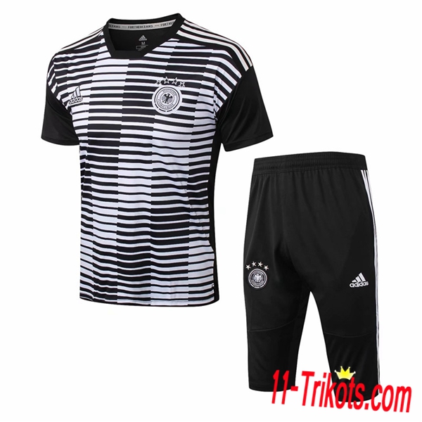 Neuestes Fussball Pre Match Deutschland Trainingstrikot + 3/4 Hose Weiß/Schwarz 2018 2019 | 11-trikots