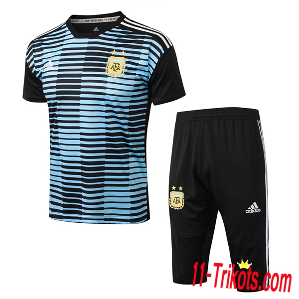 Neuestes Fussball Pre Match Argentinien Trainingstrikot + 3/4 Hose Blau/Schwarz 2018 2019 | 11-trikots