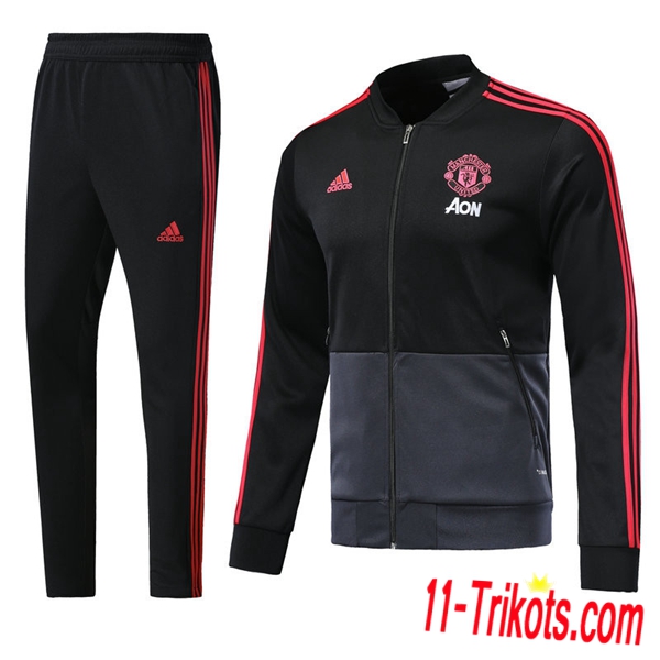 Neuestes Fussball Manchester United Trainingsanzug (Jacken) Schwarz/Grau 2018 2019 | 11-trikots