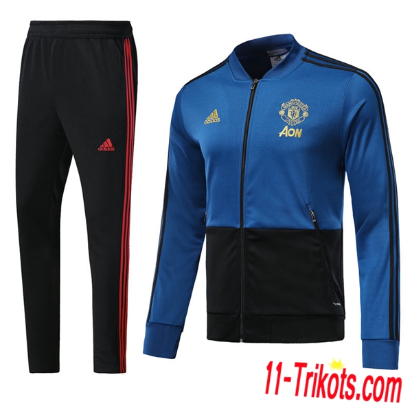 Neuestes Fussball Manchester United Trainingsanzug (Jacken) Blau/Schwarz 2018 2019 | 11-trikots