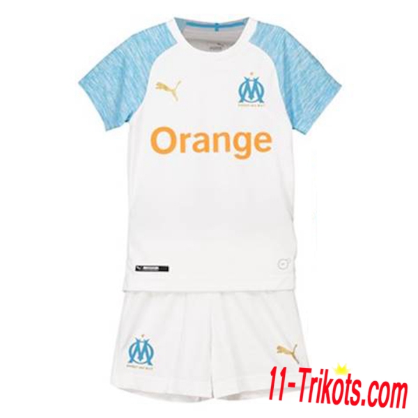 Beflockung Marseille OM Kinder Trikotsatz 2018/2019 Kurzarm Heimtrikot Blaues Weiß Neuer