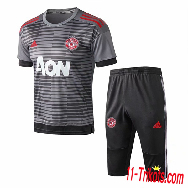 Neuestes Fussball Manchester United Trainingstrikot + 3/4 Hose Grau 2018 2019 | 11-trikots