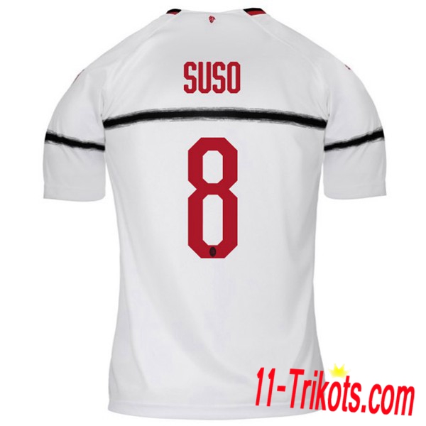 Spielername | Neues AC Milan Auswärtstrikot SUSO 8 Weiss 2018-19 Kurzarm Herren