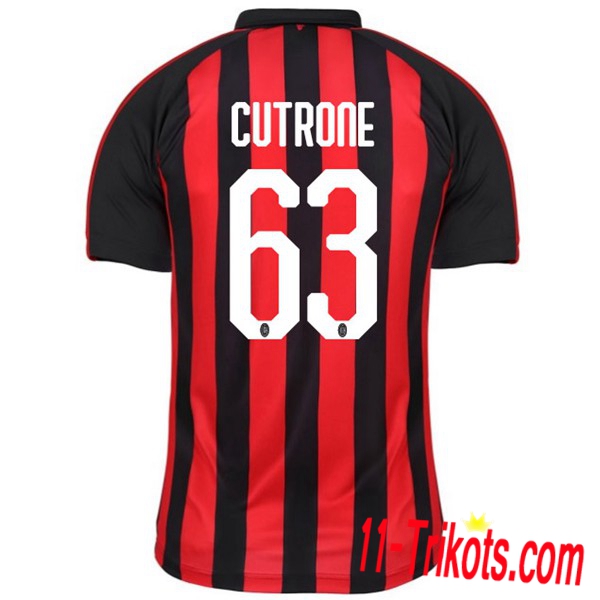 Spielername | Neues AC Milan Heimtrikot CUTRONE 63 Rot-Schwarz 2018-19 Kurzarm Herren