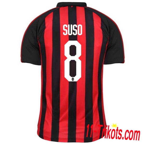 Spielername | Neues AC Milan Heimtrikot SUSO 8 Rot-Schwarz 2018-19 Kurzarm Herren