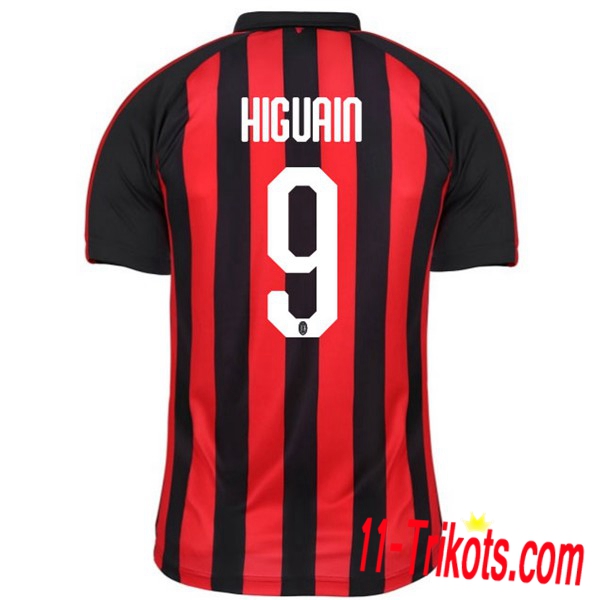 Spielername | Neues AC Milan Heimtrikot HIGUAIN 9 Rot-Schwarz 2018-19 Kurzarm Herren