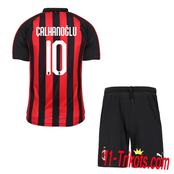 Beflockung AC Milan ÇALHANOGLU 10 Kurzarm Trikotsatz Kinder Heim Rot-Schwarz 2018 2019 Neuer