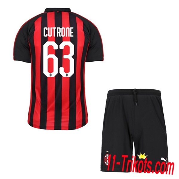 Beflockung AC Milan CUTRONE 63 Kurzarm Trikotsatz Kinder Heim Rot-Schwarz 2018 2019 Neuer