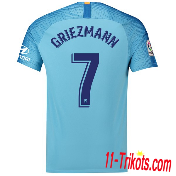 Spielername | Neues Atletico Madrid Auswärtstrikot 7 GRIEZMANN Blau 2018-19 Kurzarm Herren