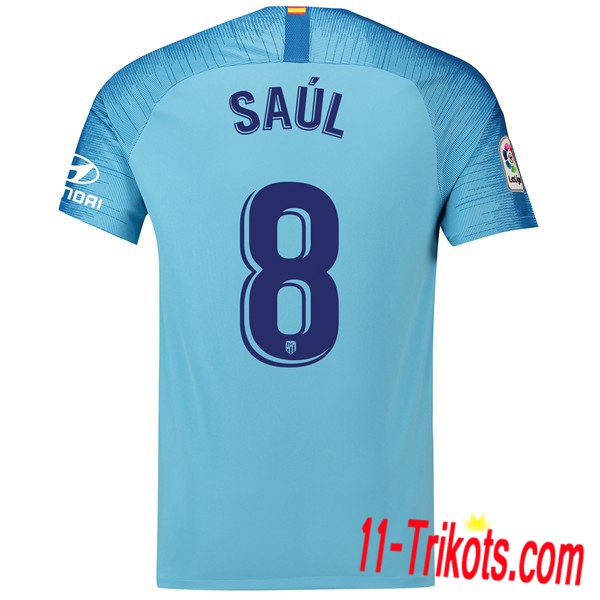 Spielername | Neues Atletico Madrid Auswärtstrikot 8 SAUL Blau 2018-19 Kurzarm Herren