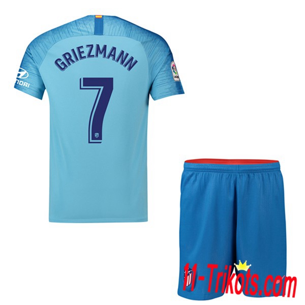 Beflockung Atletico Madrid 7 GRIEZMANN Kurzarm Trikotsatz Kinder Auswärts Blau 2018 2019 Neuer