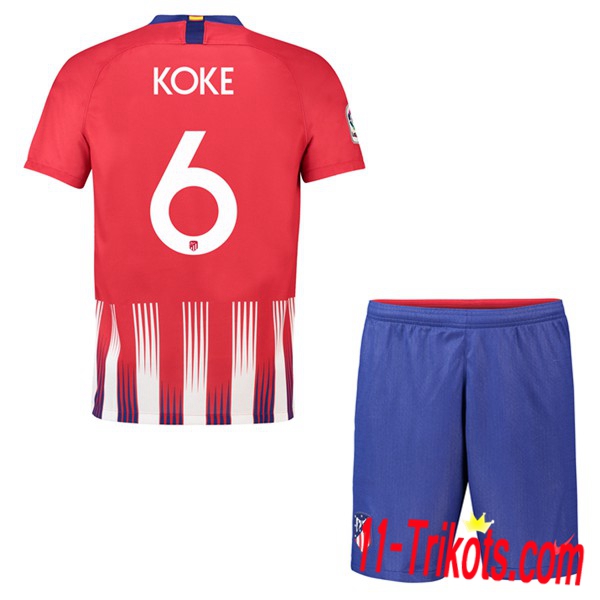 Beflockung Atletico Madrid 6 KOKE Kurzarm Trikotsatz Kinder Heim Rot-Weiss 2018 2019 Neuer