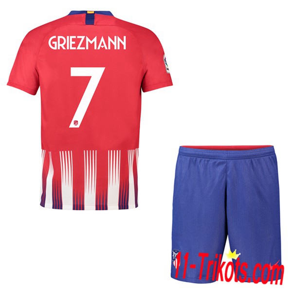 Beflockung Atletico Madrid 7 GRIEZMANN Kurzarm Trikotsatz Kinder Heim Rot-Weiss 2018 2019 Neuer