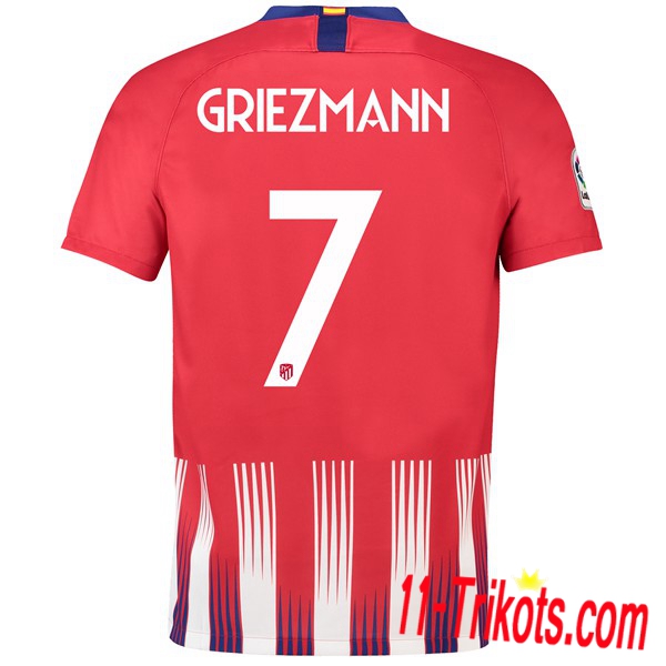 Spielername | Neues Atletico Madrid Heimtrikot 7 GRIEZMANN Rot-Weiss 2018-19 Kurzarm Herren