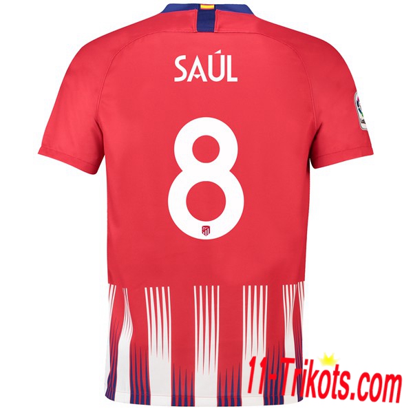 Spielername | Neues Atletico Madrid Heimtrikot 8 SAUL Rot-Weiss 2018-19 Kurzarm Herren