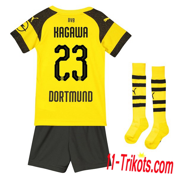 Beflockung Dortmund BVB Kagawa 23 Kurzarm Trikotsatz Kinder Heim Gelb 2018 2019 Neuer