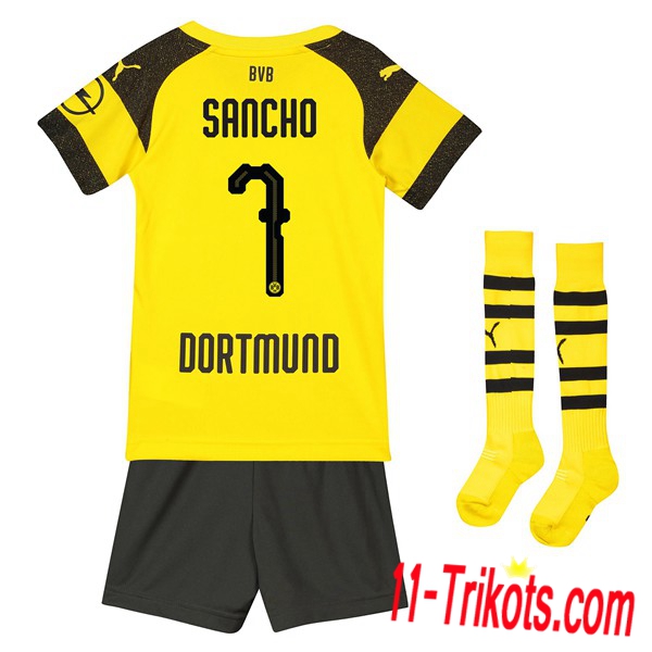 Beflockung Dortmund BVB SANCHO 7 Kurzarm Trikotsatz Kinder Heim Gelb 2018 2019 Neuer