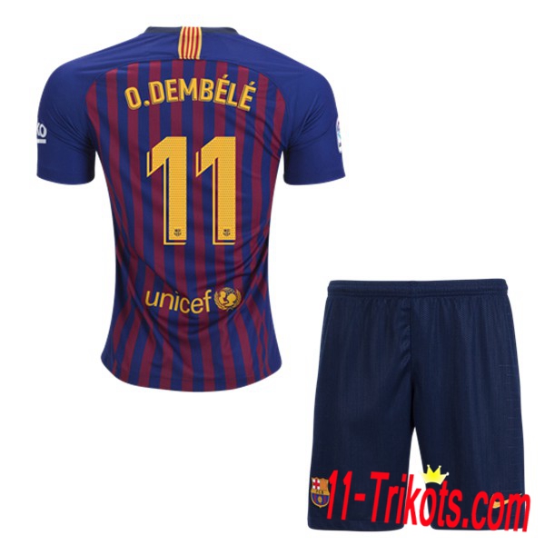 Beflockung FC Barcelona 11 O.DEMBELE Kurzarm Trikotsatz Kinder Heim Blau-Rot 2018 2019 Neuer