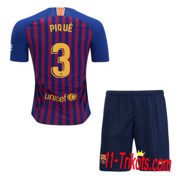 Beflockung FC Barcelona 3 PIQUE Kurzarm Trikotsatz Kinder Heim Blau-Rot 2018 2019 Neuer