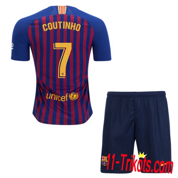 Beflockung FC Barcelona 7 Coutinho Kurzarm Trikotsatz Kinder Heim Blau-Rot 2018 2019 Neuer