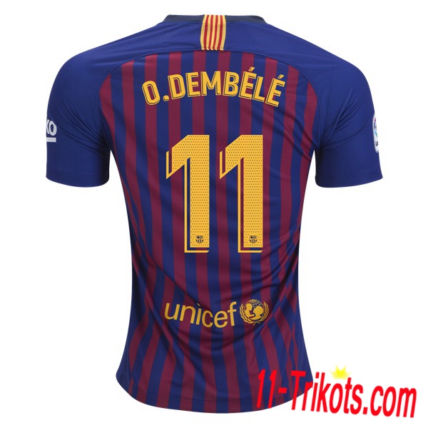 Spielername | Neues Barcelona Heimtrikot 11 O.DEMBELE Blau-Rot 2018-19 Kurzarm Herren