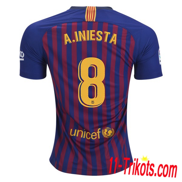 Spielername | Neues Barcelona Heimtrikot 8 A.Iniesta Blau-Rot 2018-19 Kurzarm Herren
