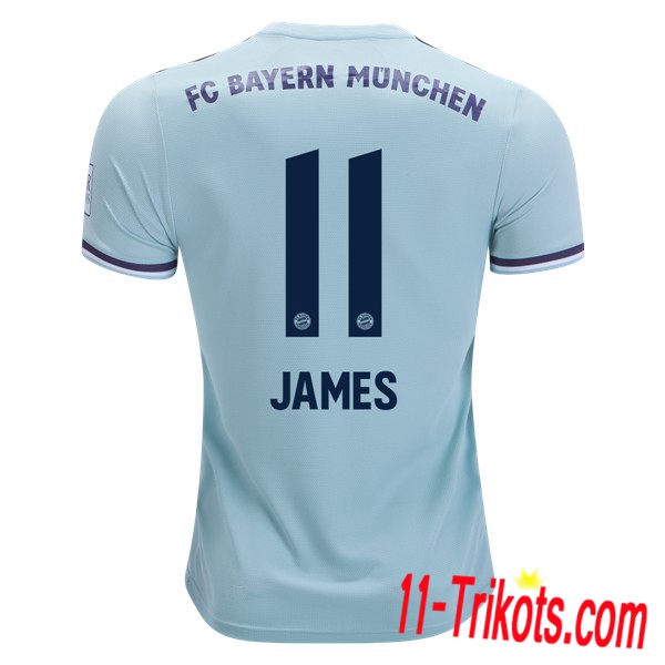 Spielername | Neues FC Bayern München Auswärtstrikot 11 JAMES Blau 2018-19 Kurzarm Herren