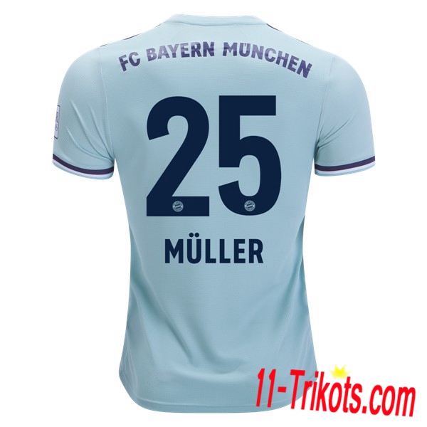 Spielername | Neues FC Bayern München Auswärtstrikot 25 MULLER Blau 2018-19 Kurzarm Herren