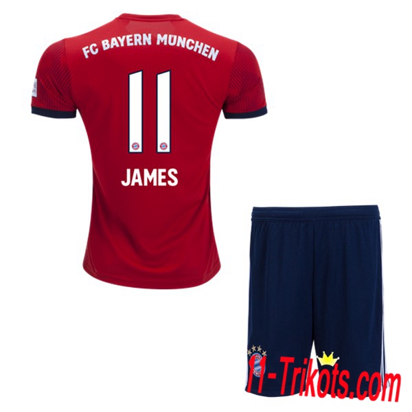 Beflockung Bayern Munich 11 JAMES Kurzarm Trikotsatz Kinder Heim Rot 2018 2019 Neuer